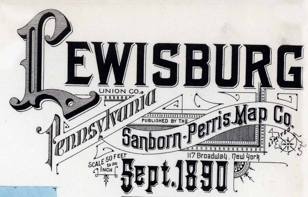1890 Town Map of Lewisburg Union County Pennsylvania