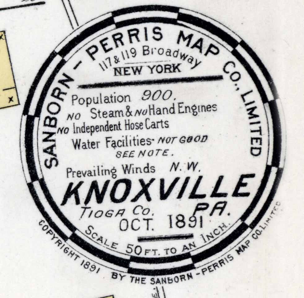 1891 Town Map of Knoxville Tioga County Pennsylvania
