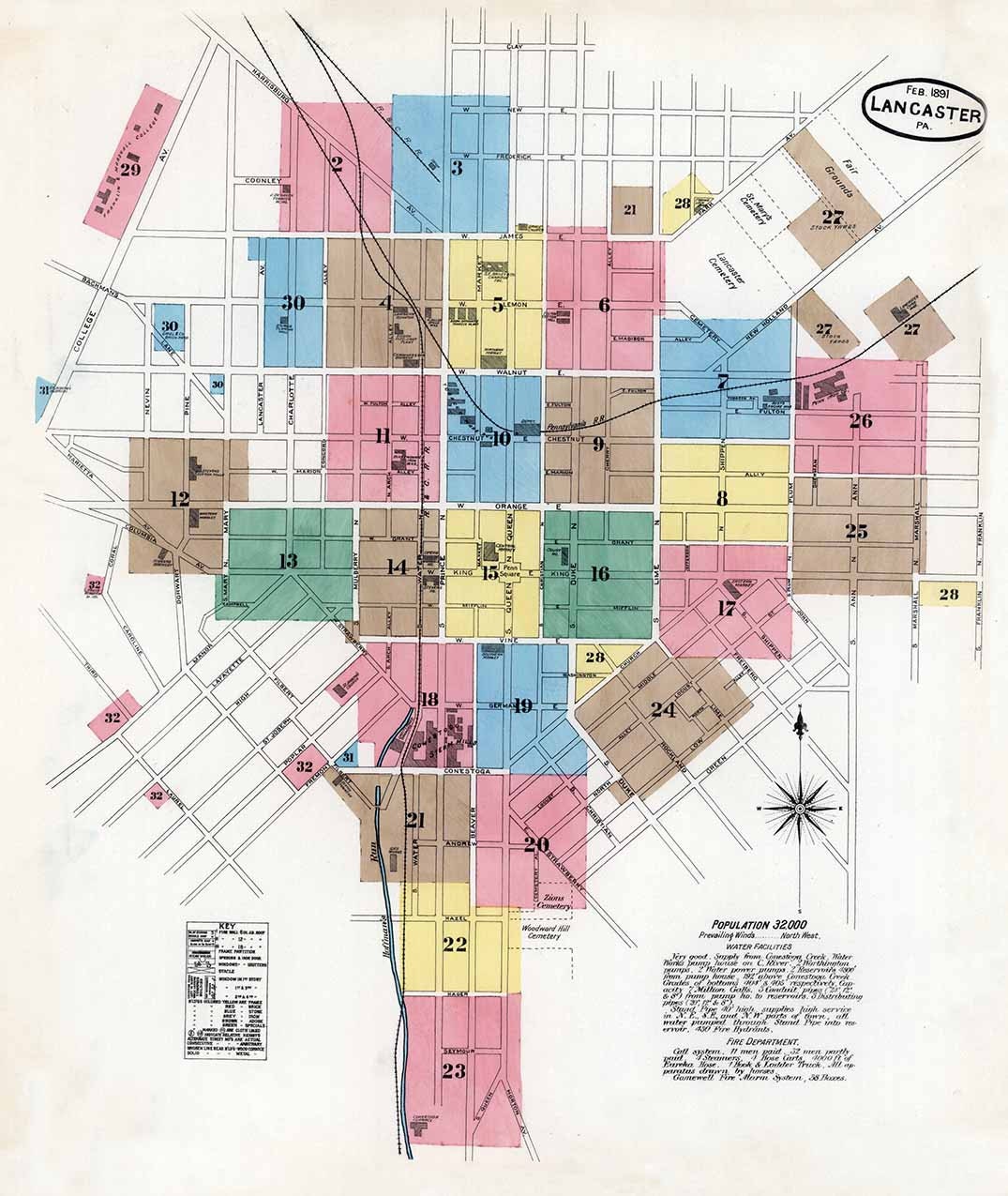 1891 Town Map of Lancaster County Pennsylvania