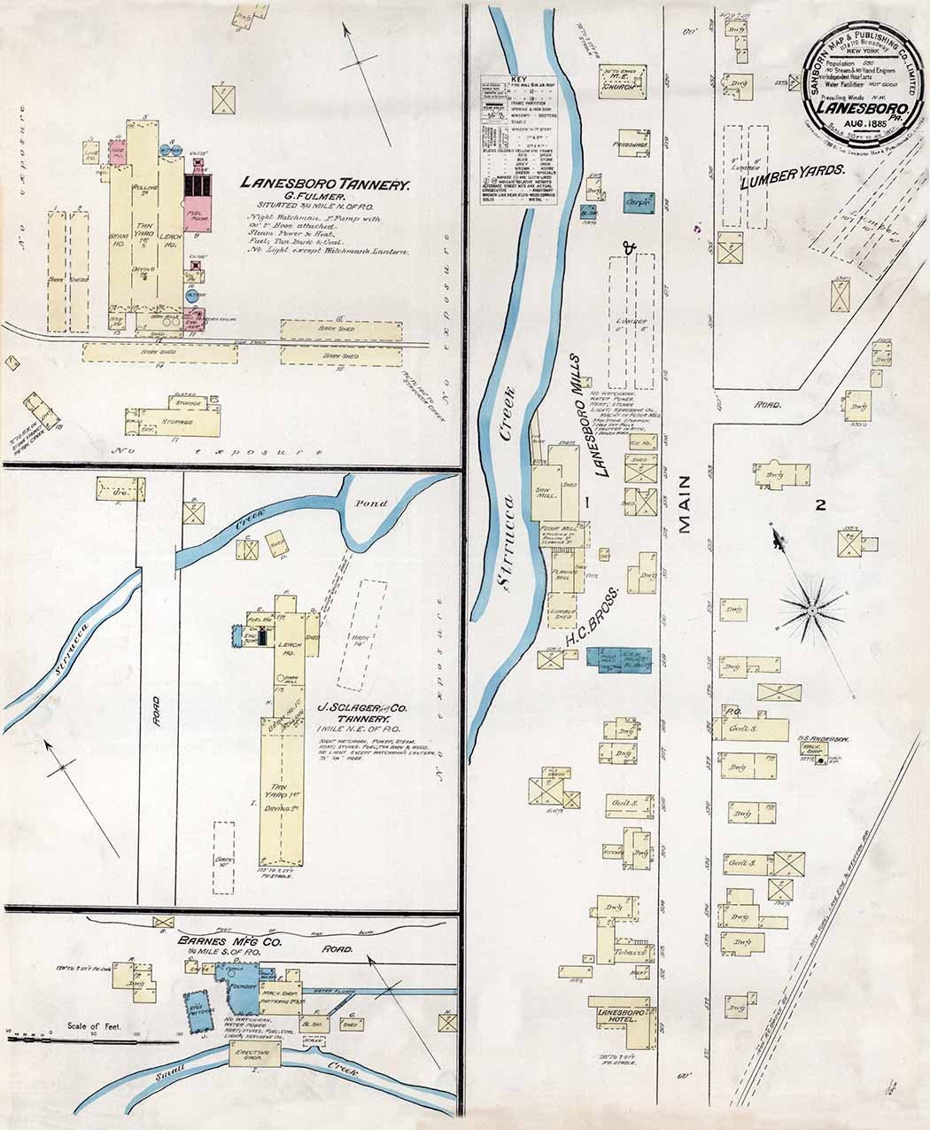 1885 Town Map of Lanesboro Susquehanna County Pennsylvania