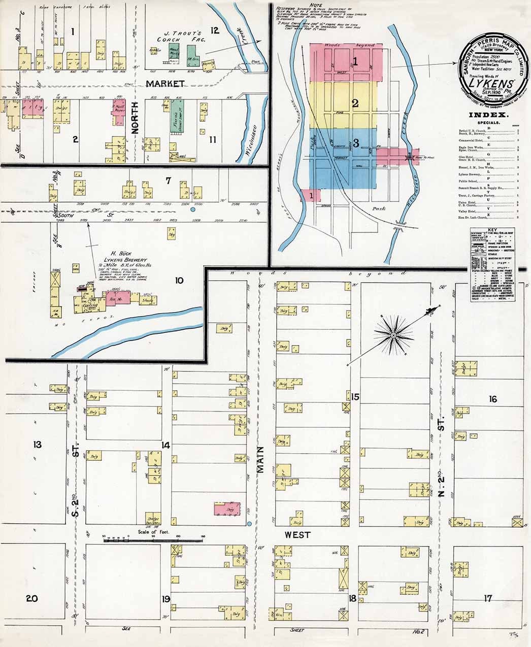 1890 Town Map of Lykens Dauphin County Pennsylvania