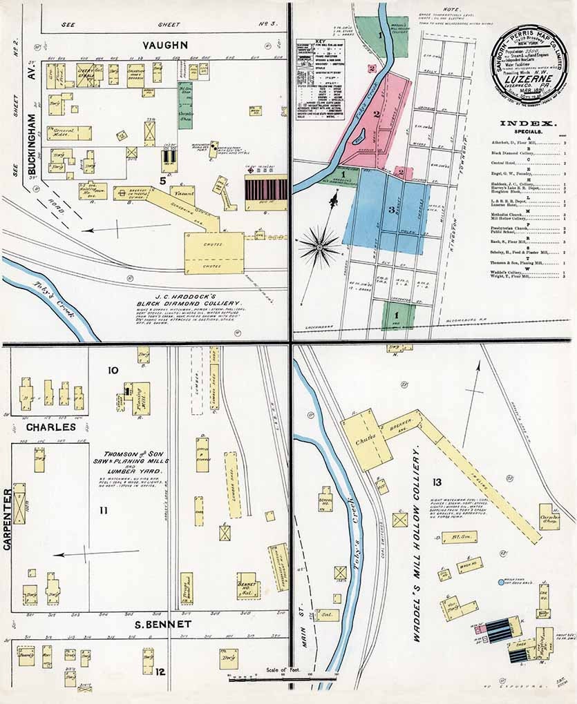 1891 Town Map of Luzerne County Pennsylvania