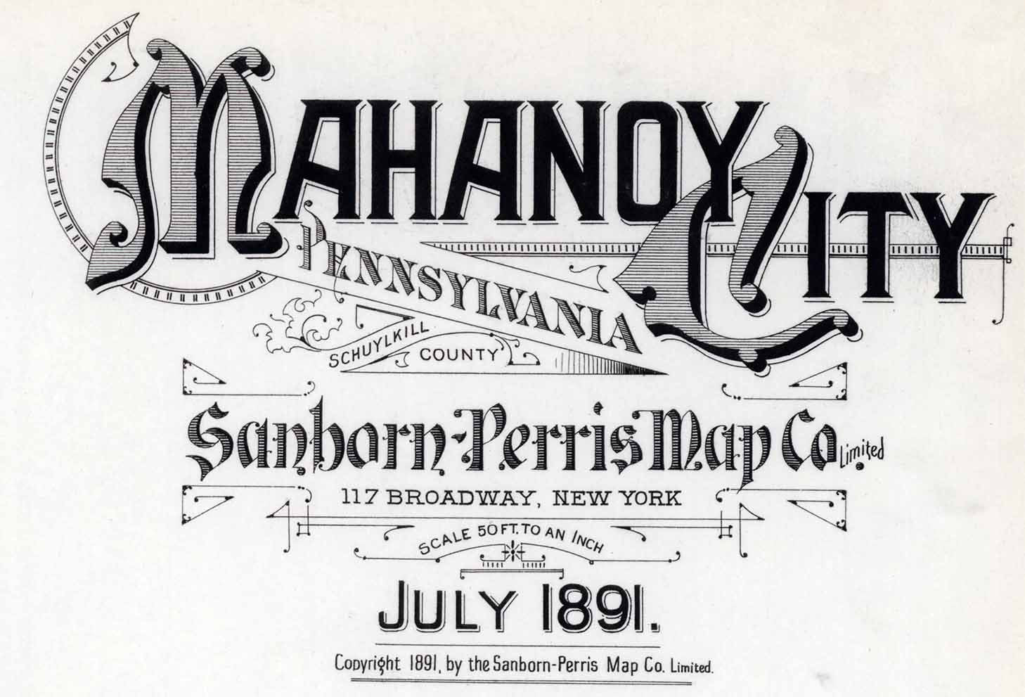 1891 Town Map of Mahanoy City Schuylkill County Pennsylvania