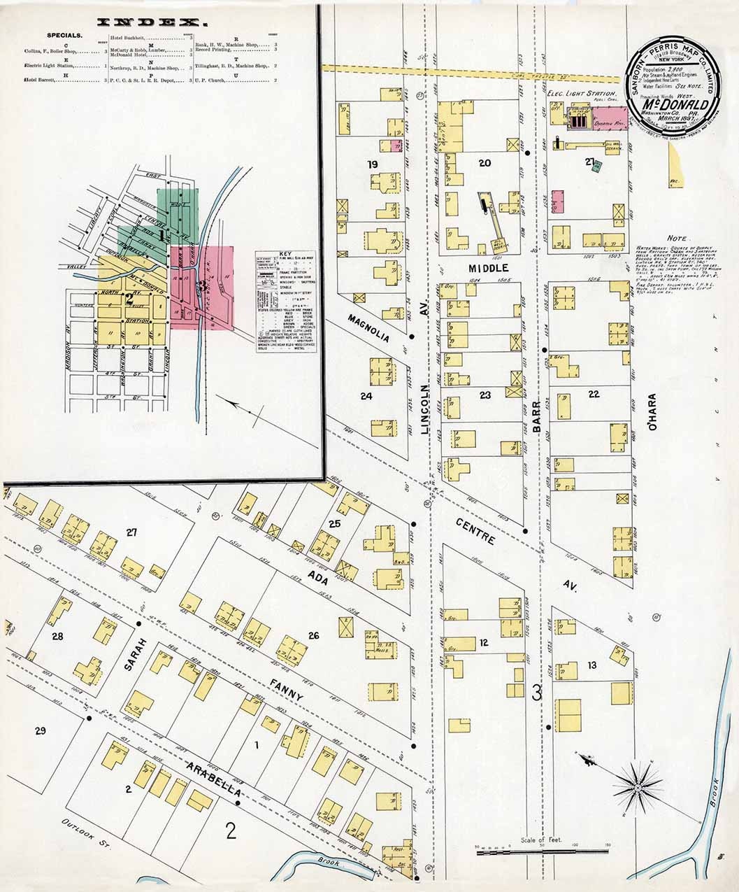 1897 Town Map of McDonald Washington County Pennsylvania