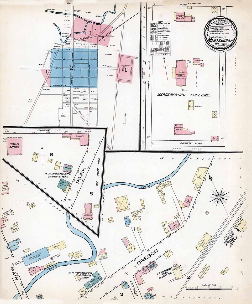 1885 Town Map of Mercerburg Franklin County Pennsylvania