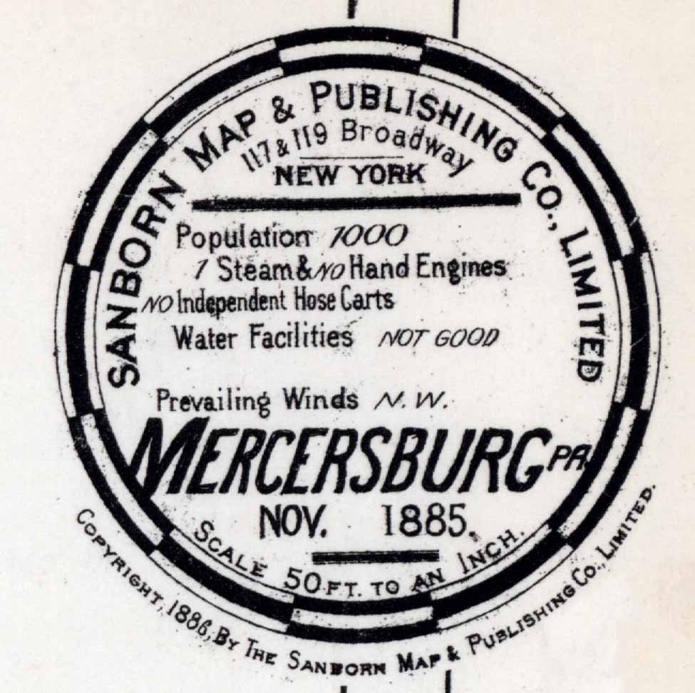 1885 Town Map of Mercerburg Franklin County Pennsylvania