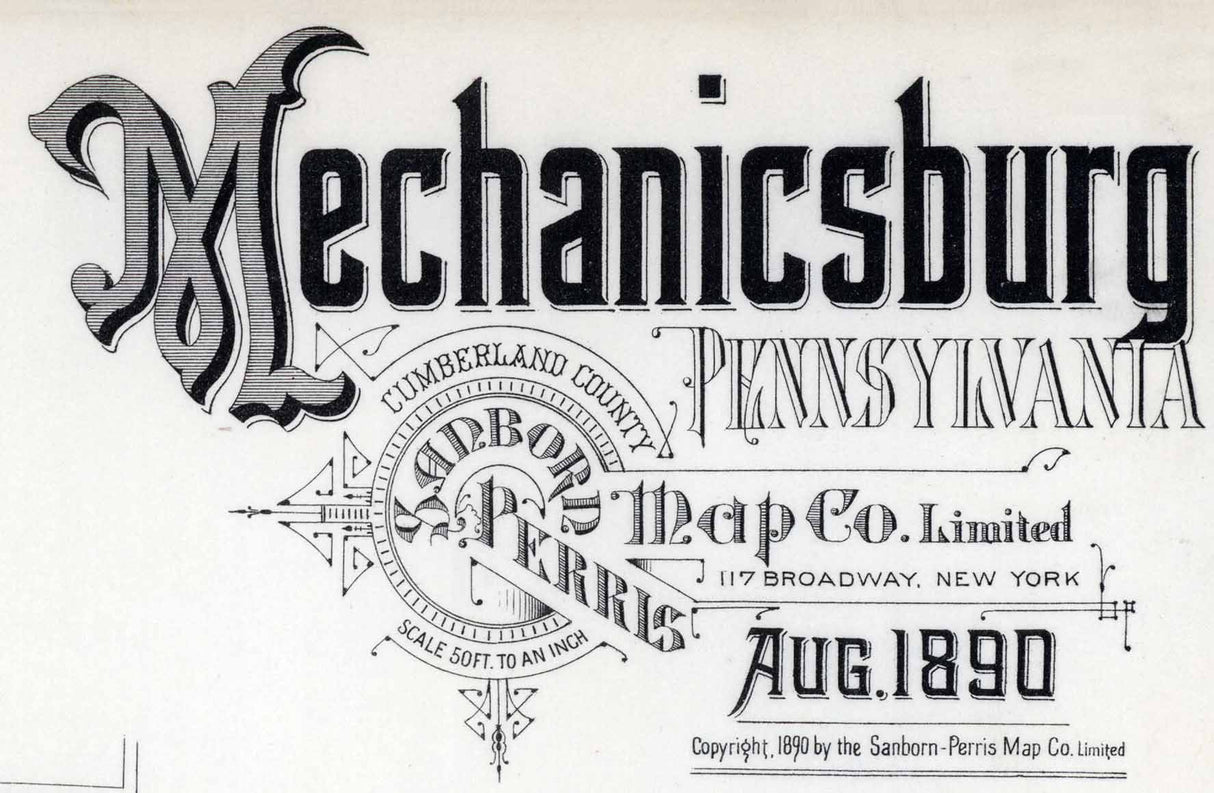 1890 Town Map of Mechanicsburg Cumberland County Pennsylvania