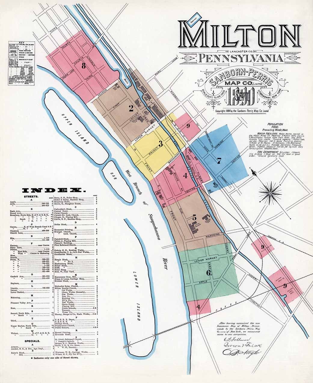 1890 Town Map of Milton Northumberland County Pennsylvania