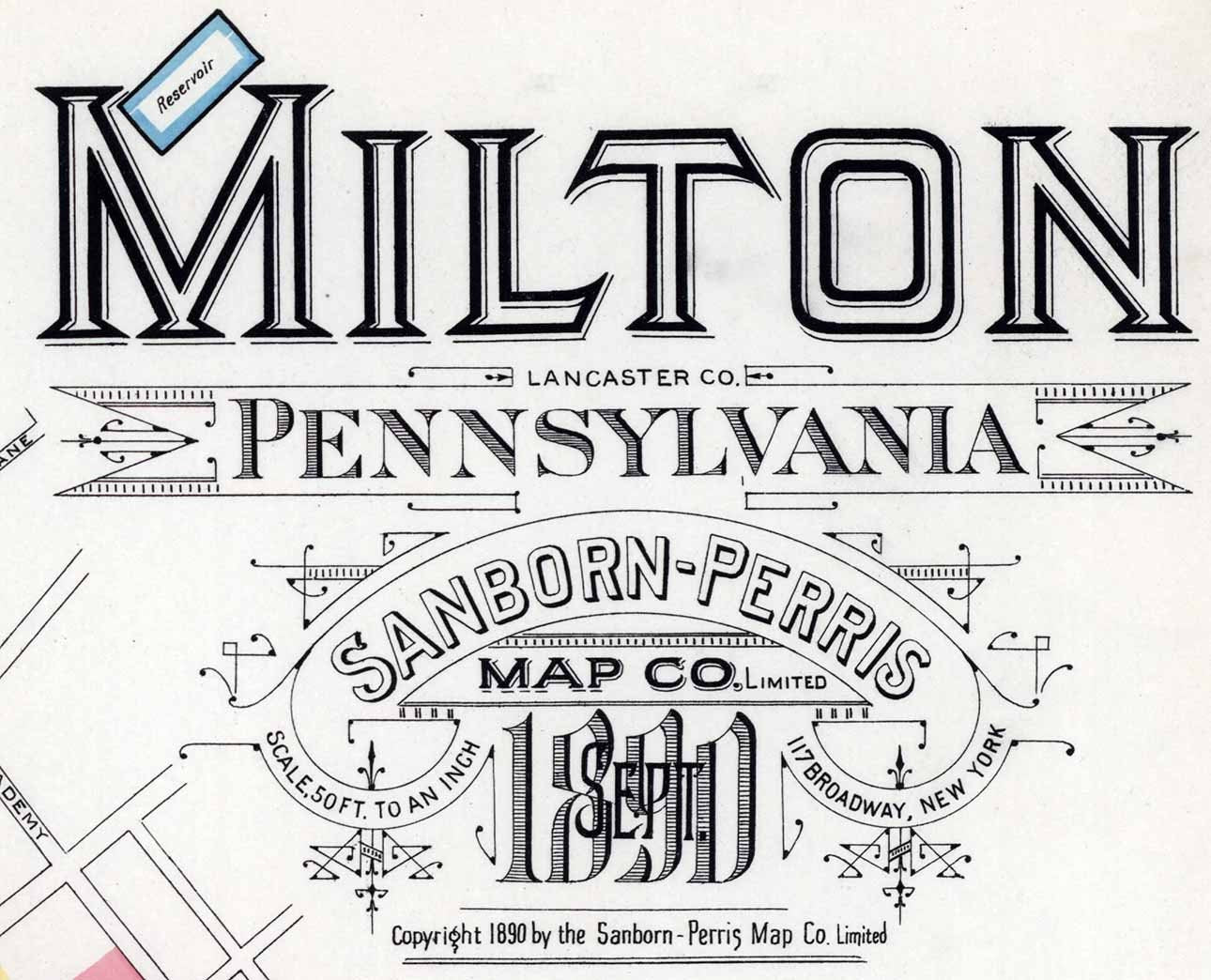 1890 Town Map of Milton Northumberland County Pennsylvania