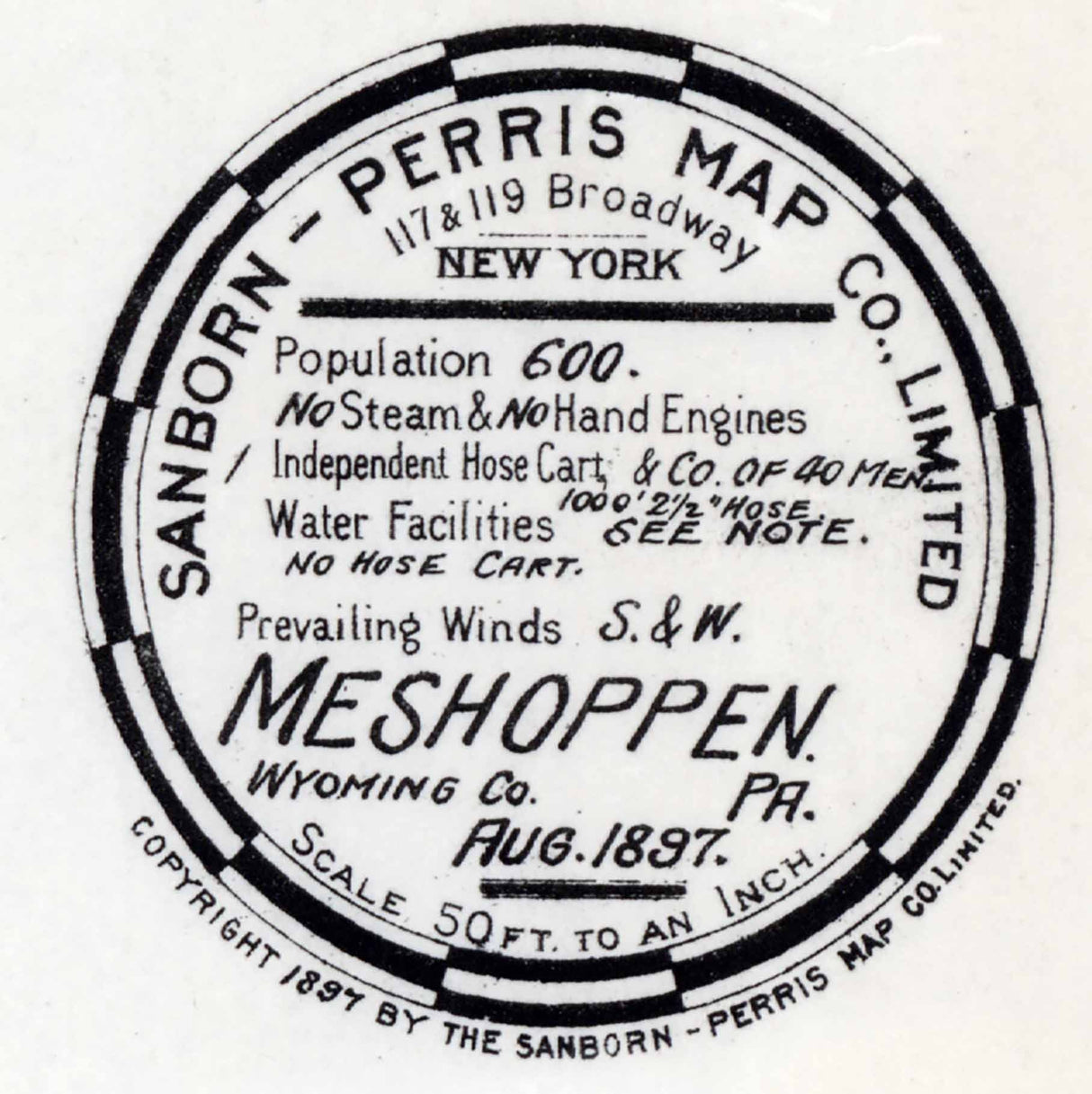 1897 Town Map of Meshoppen Wyoming County Pennsylvania