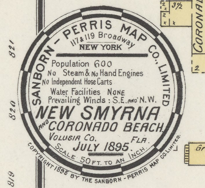 1895 Town Map of New Smyrna Valusia County Florida