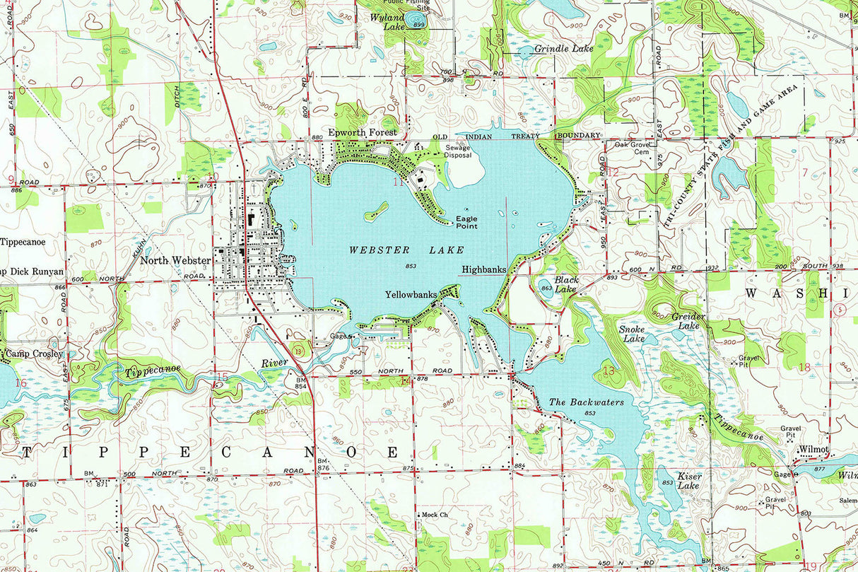 1962 Map of Lake Webster Indiana
