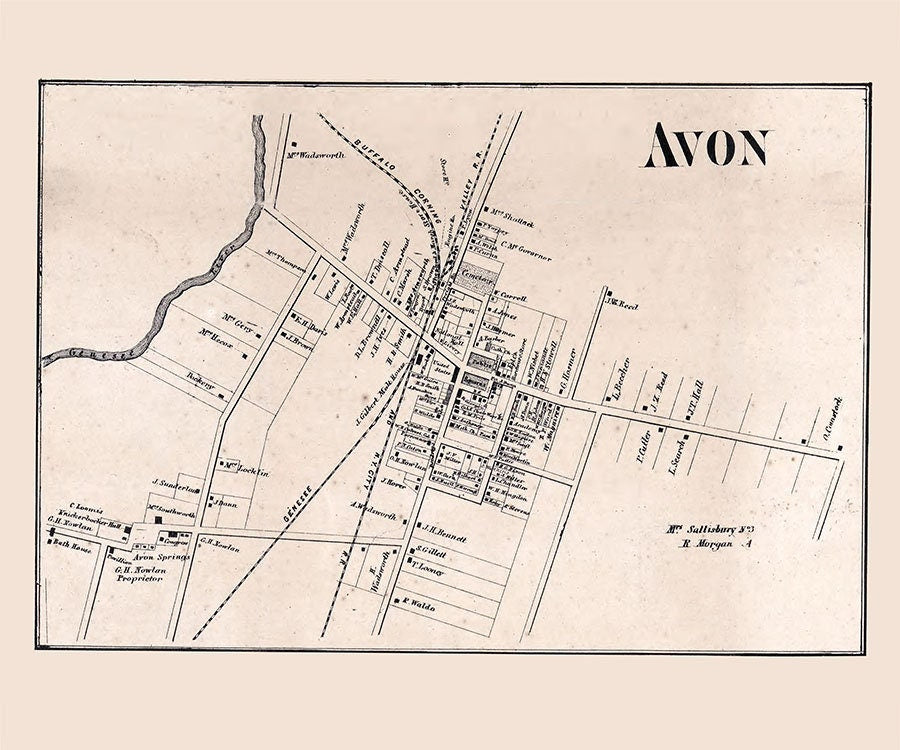1858 Town Map of Avon Livingston County New York