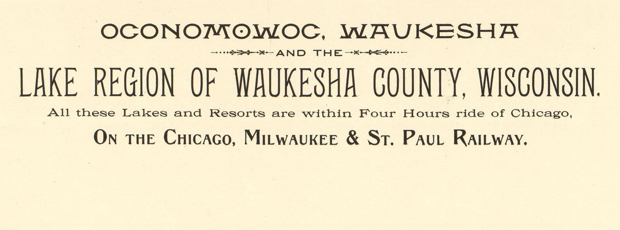 1890 Panoramic Map of Oconomowoc Wisconsin and the Lake Region of Waukesha County