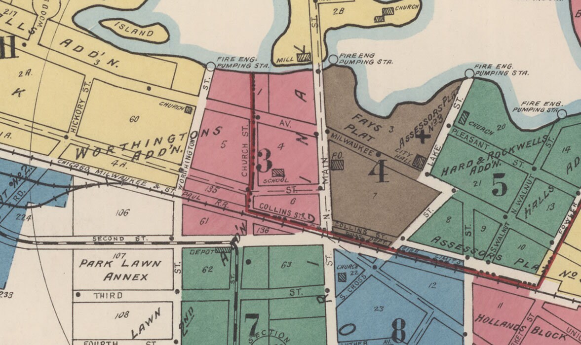 1922 Town Map of Oconomowoc Wisconsin Waukesha County