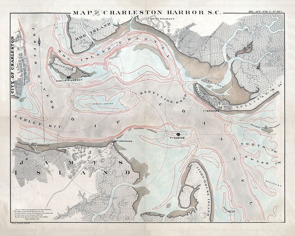 1862 Map of Charleston Harbor South Carolina