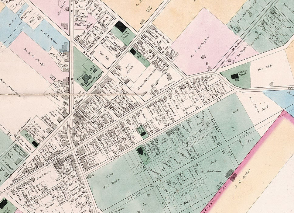 1874 Map of Doylestown Borough Bucks County Pennsylvania