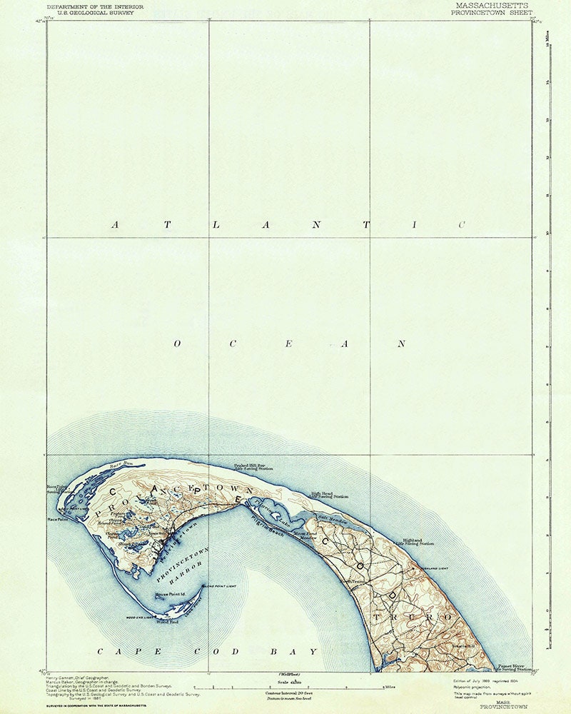 1889 Topo Map of Provincetown Massachusetts Cape Cod