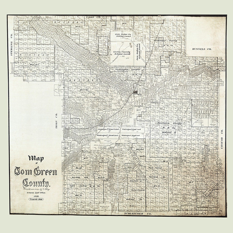1892 Farm Line Map of Tom Green County Texas