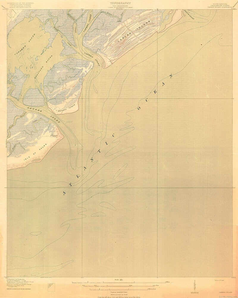 1919 Topo Map of Capers Island South Carolina Quadrangle