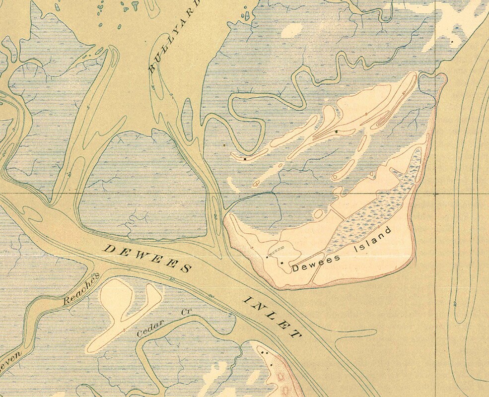1919 Topo Map of Capers Island South Carolina Quadrangle
