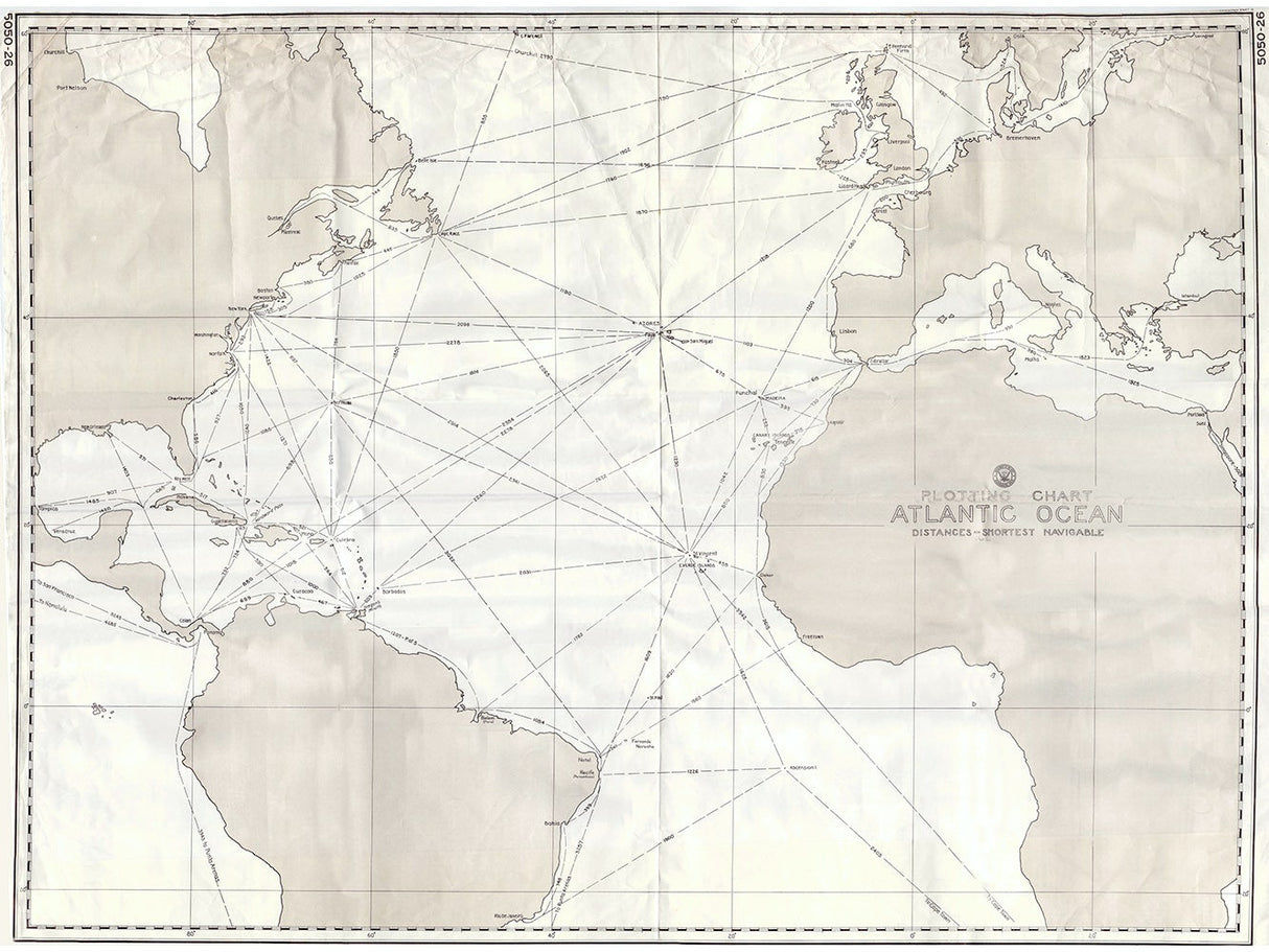 1930 Atlantic Ocean Navigation Chart