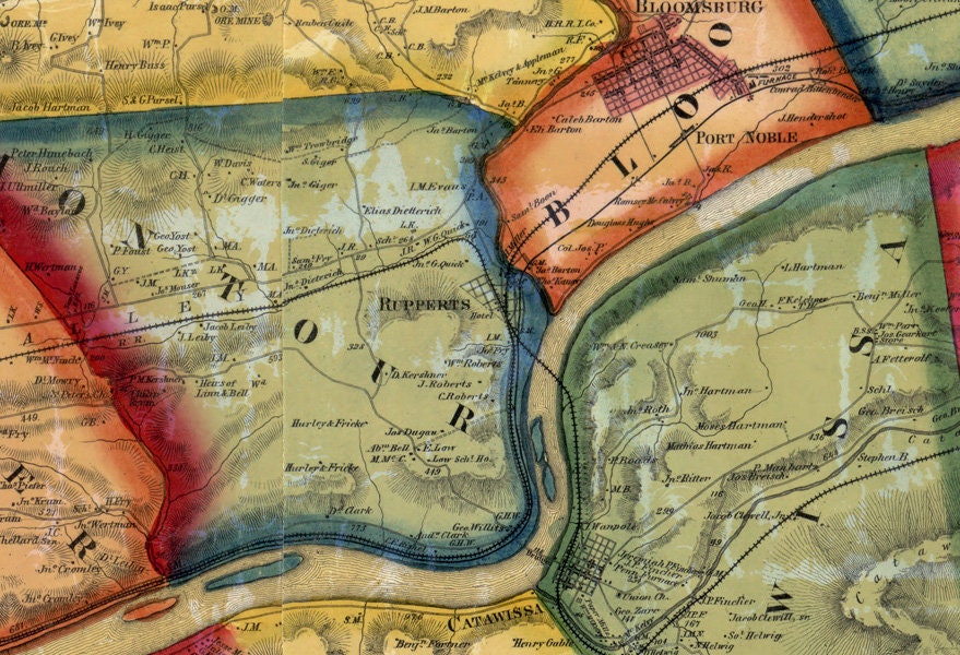1860 Map of Columbia & Montour County Pennsylvania