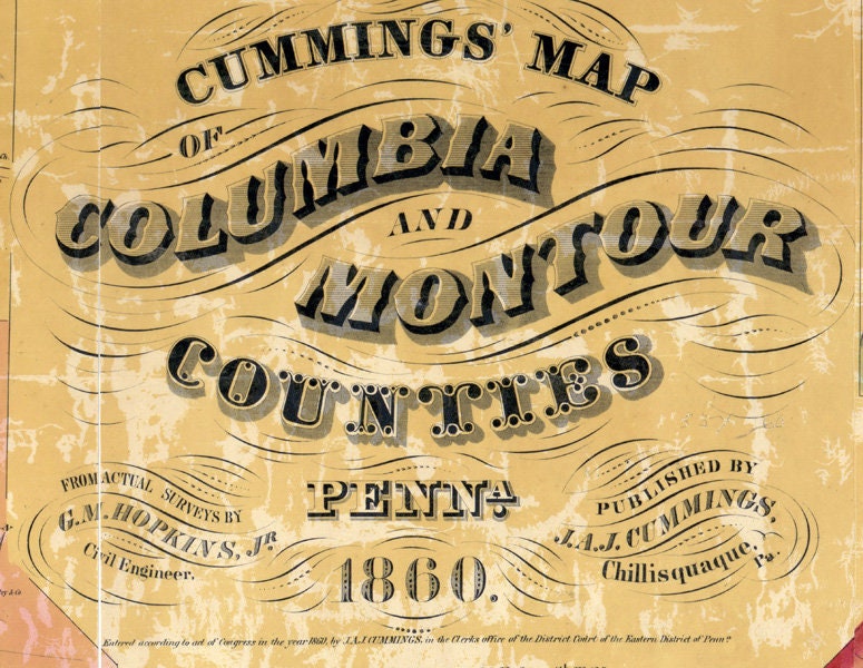 1860 Map of Columbia & Montour County Pennsylvania