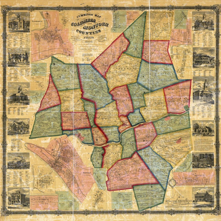1860 Map of Columbia & Montour County Pennsylvania