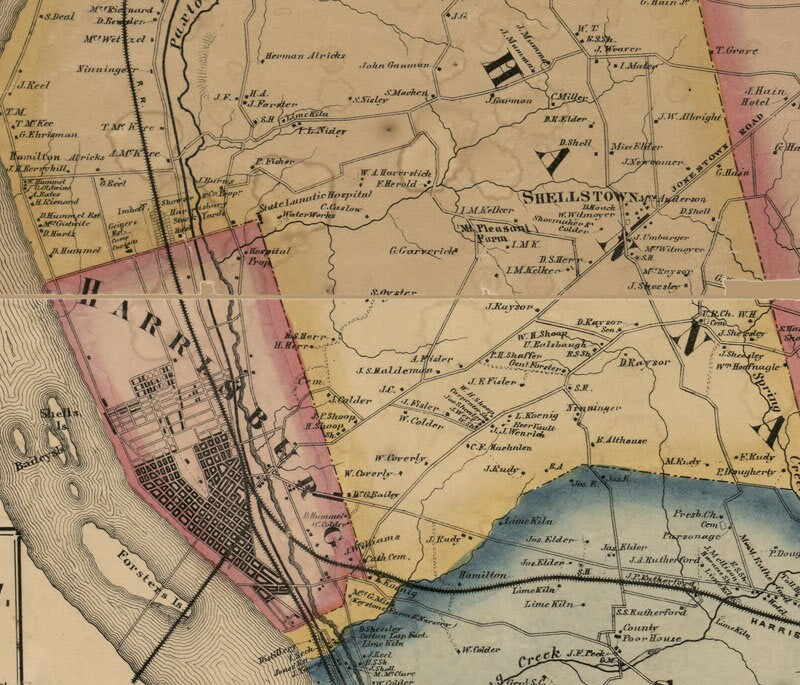 1862 Map of Dauphin County Pa from actual surveys Harrisburg