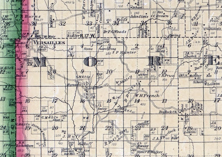 1880 Farm Line Map of Morgan County Missouri Versailles