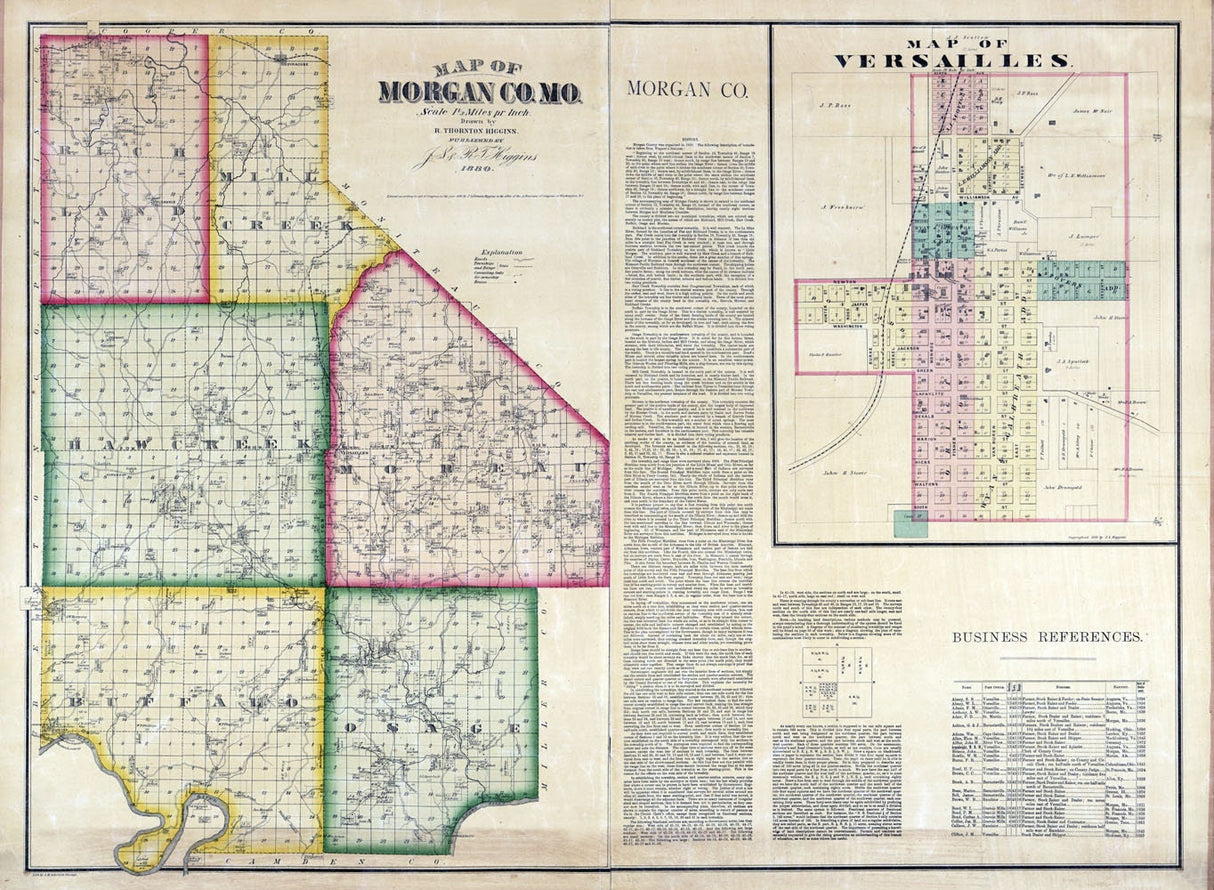 1880 Farm Line Map of Morgan County Missouri Versailles