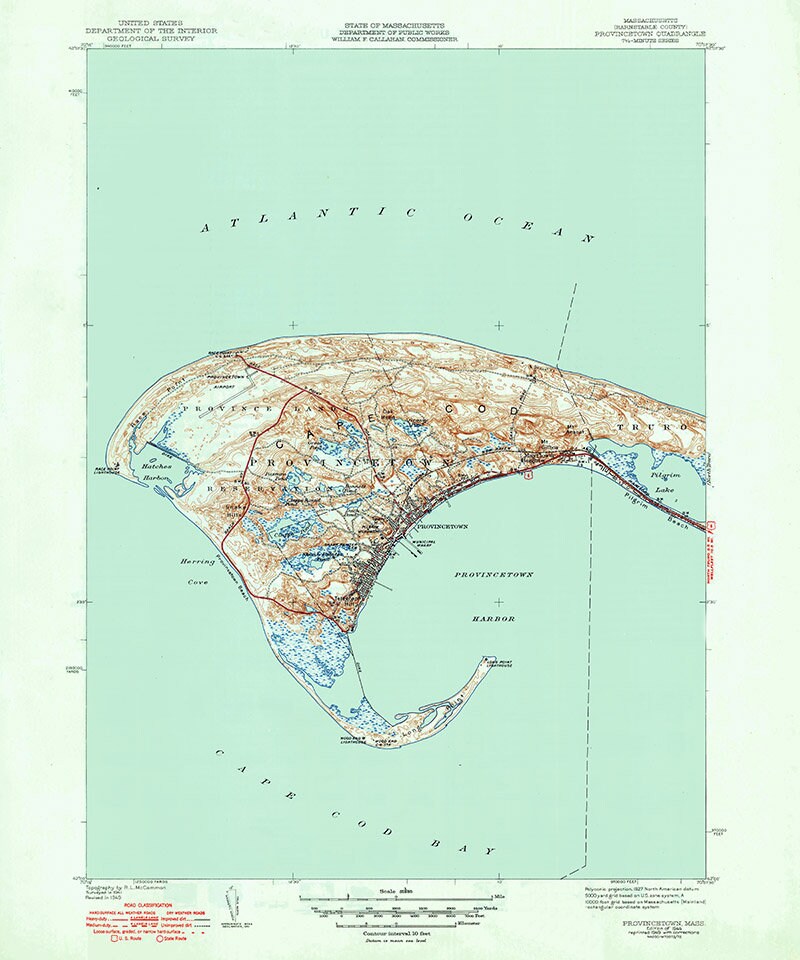1944 Topo Map of Provincetown Maine Quad Cape Cod