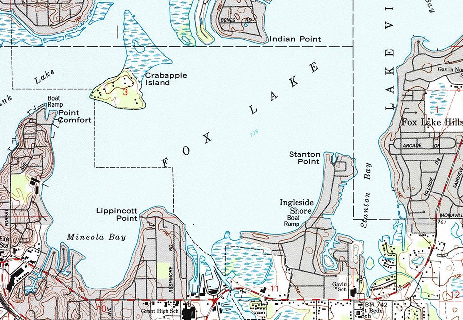 1993 Topo Map of Fox Lake Illinois Quadrangle