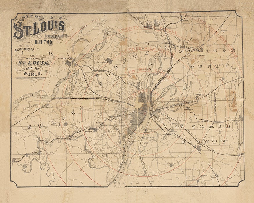 1870 Map of Saint Louis Missouri and Environs