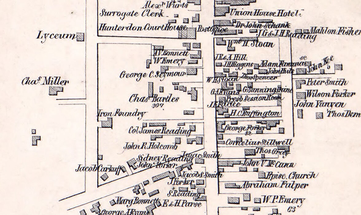 1851 Map of Flemington Hunderdon County New Jersey