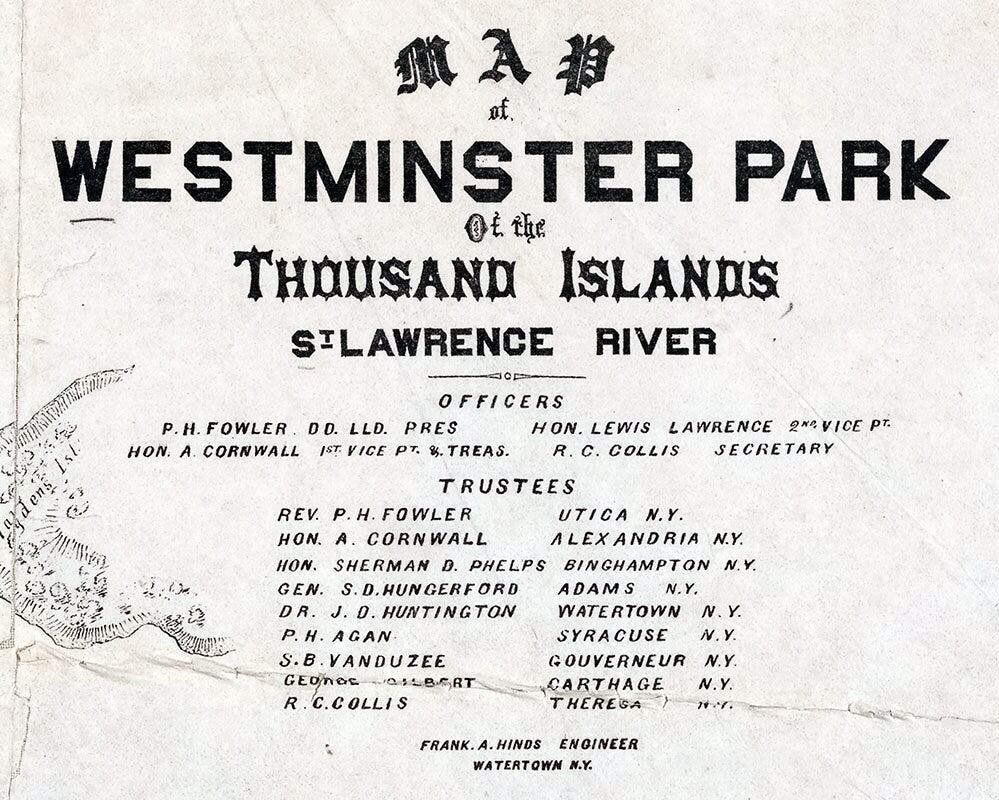 1880 Map of Westminster Park Thousand Island St Lawrence River