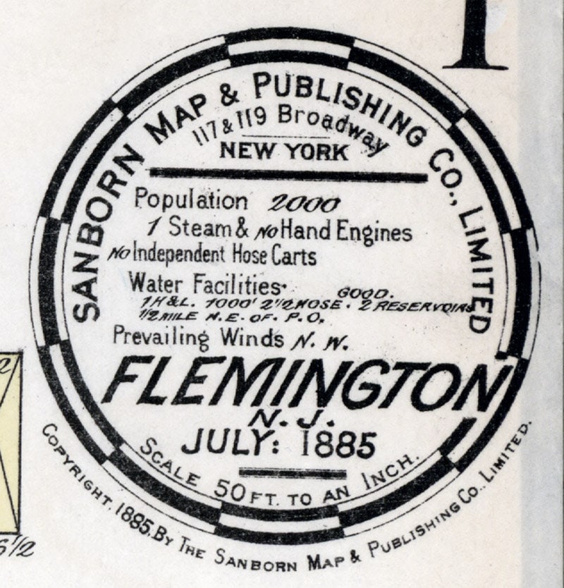 1885 Town Map of Flemington Hunderdon County New Jersey