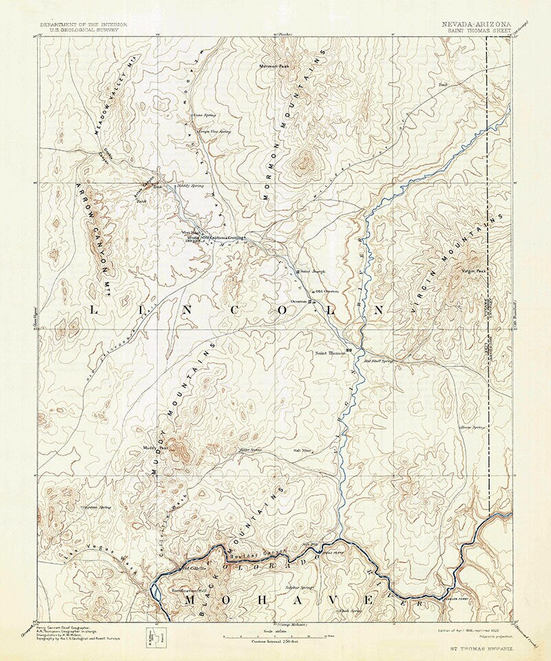 1886 Topo Map of Saint Thomas Nevada Moapa Valley