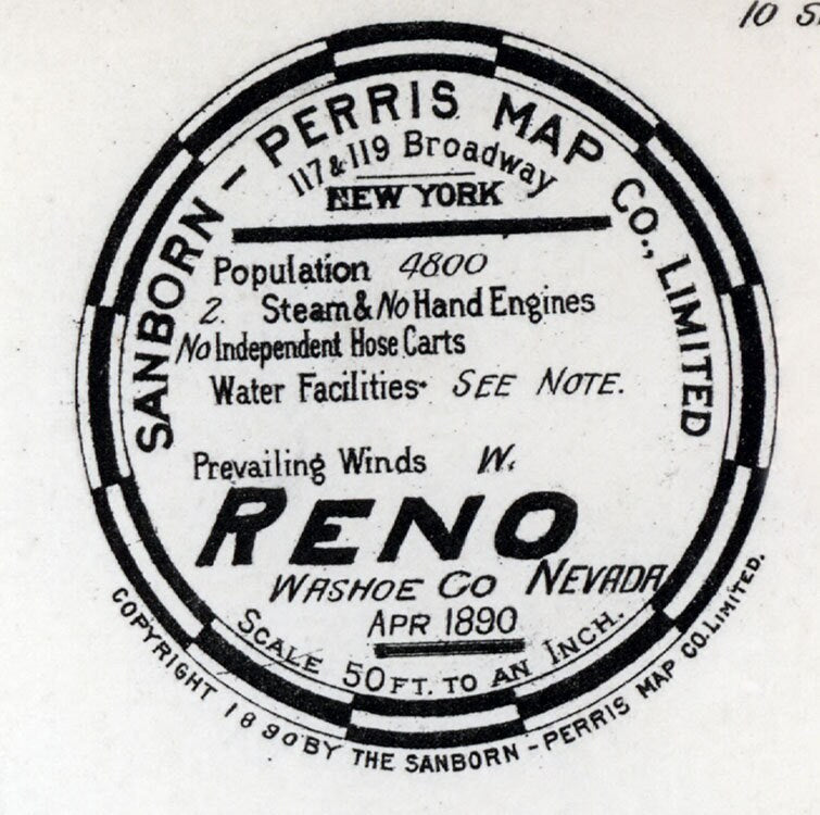 1890 Town Map of Reno Washoe County Nevada