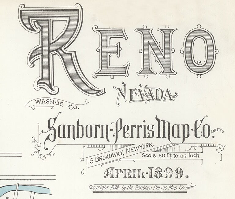 1899 Town Map of Reno Washoe County Nevada