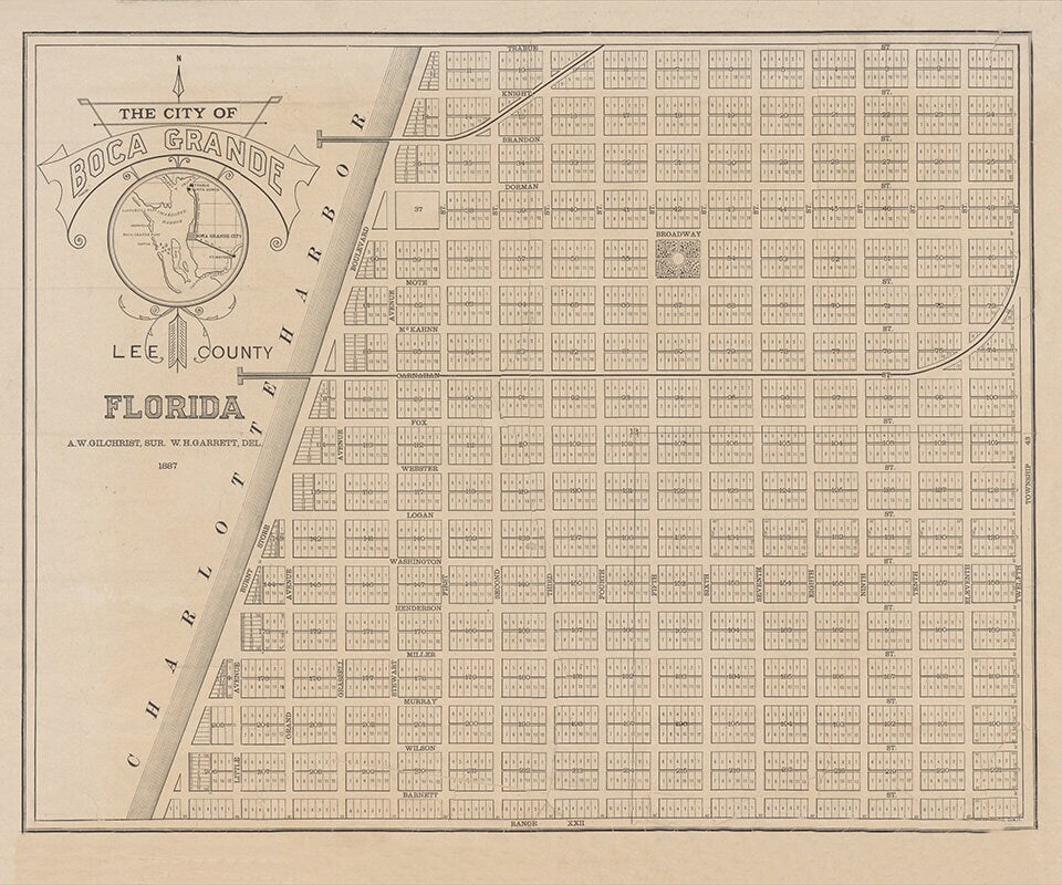 1887 Map of Boca Grande Lee County Florida