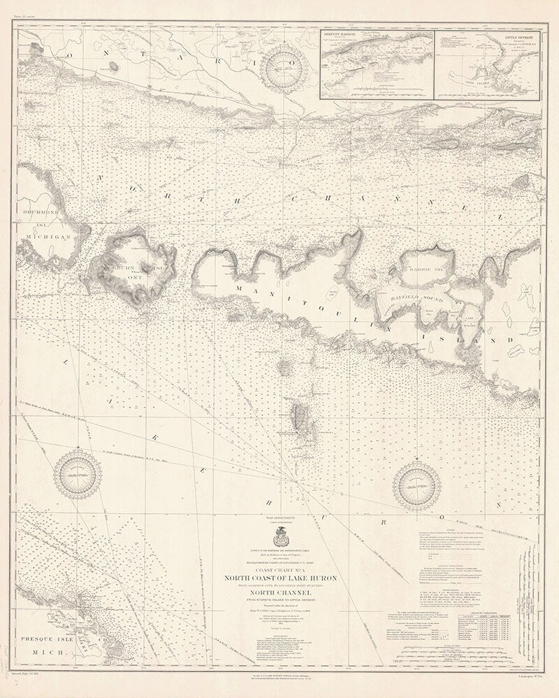 1912 Nautical Map of North Coast of Lake Huron North Channel