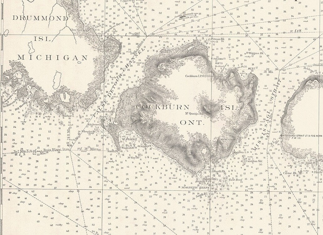 1912 Nautical Map of North Coast of Lake Huron North Channel