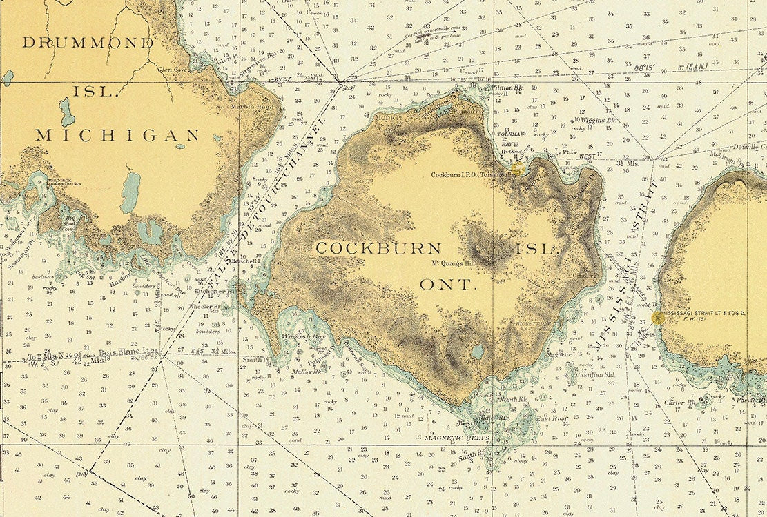 1930 Nautical Map of North Coast of Lake Huron North Channel