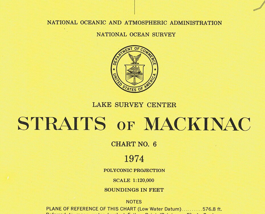 1974 Nautical Map of Lake Huron Straits of Mackinac