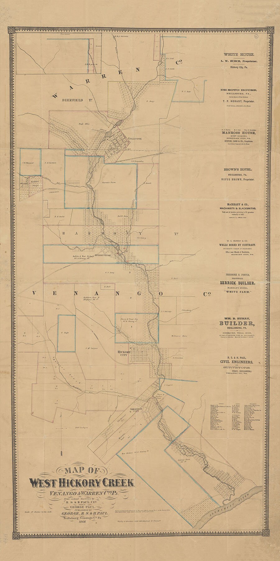 1866 Map of West Hickory Creek Venango & Warren County Pennsylvania