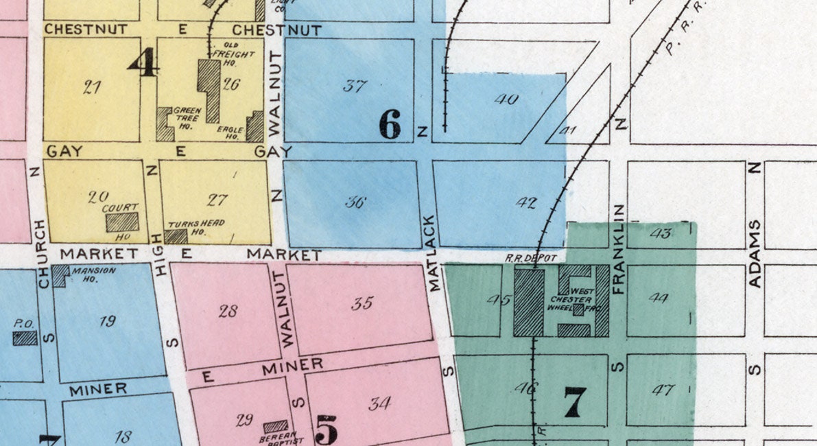 1886 Town Map of West Chester Pennsylvania