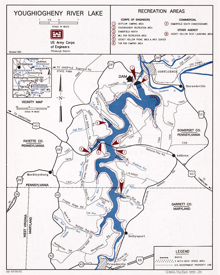 1995 Map of Youghiogheny River Lake Pennsylvania