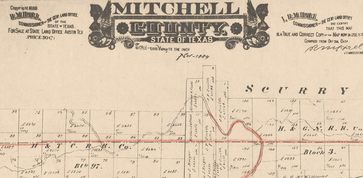 1889 Farm Line Map of Mitchell County Texas